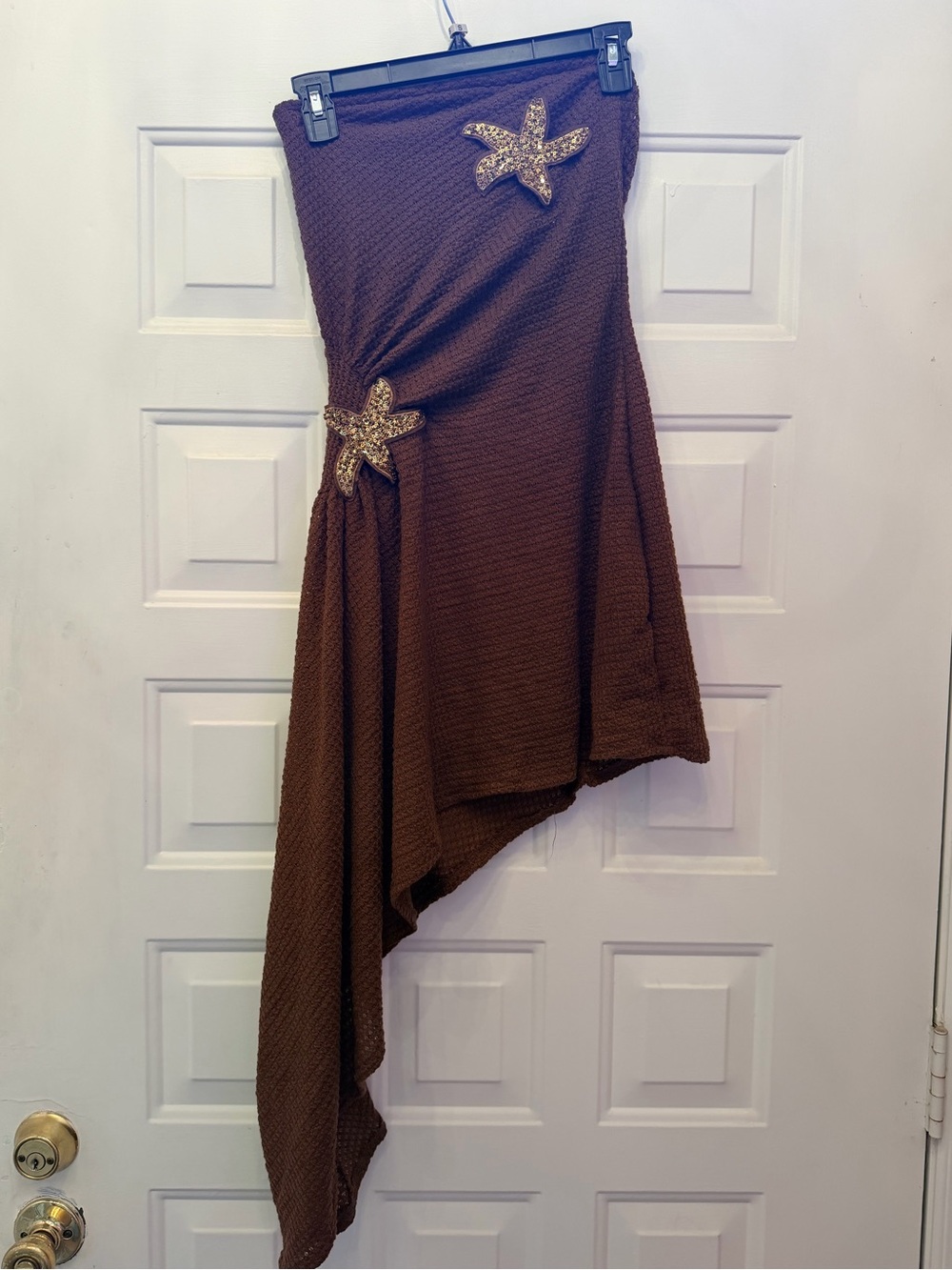 Strapless Knit Asymmetric Brown Dress